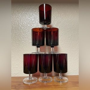 Vintage Luminarc France 🇫🇷 a Set of 6 Ruby Glasses Holiday 8 Oz